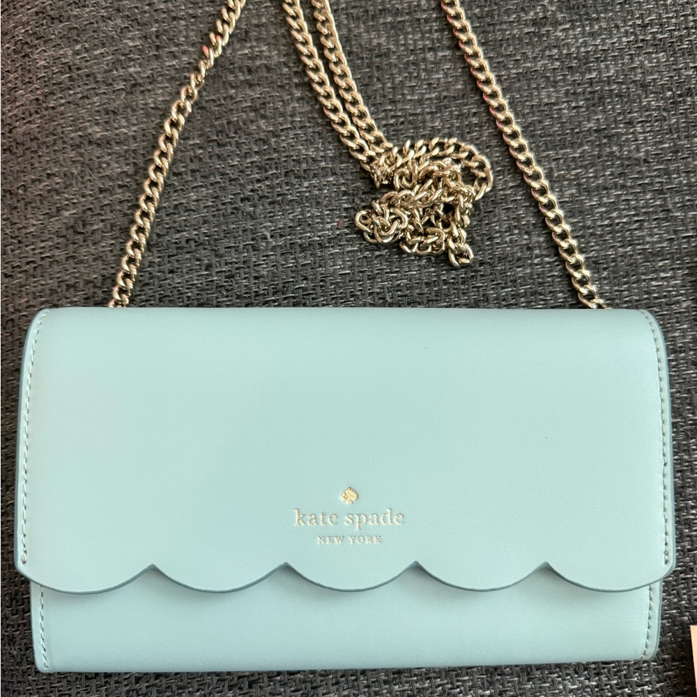 Kate Spade Blue and Gold Clutch with Scalloped Design